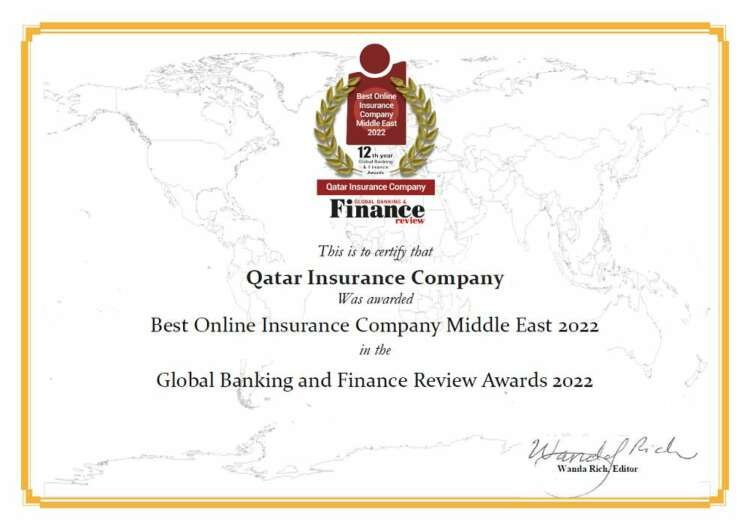 Qatar Insurance Company team celebrating their award as Best Online Insurance Company - Global Banking & Finance Review