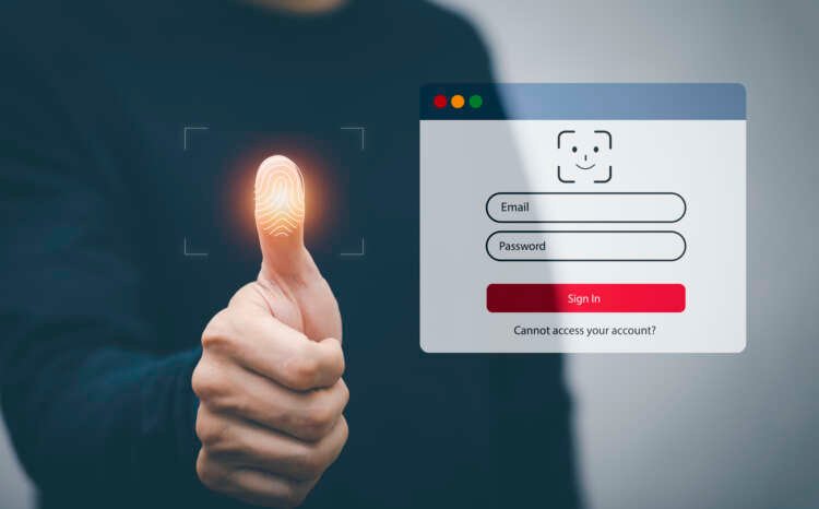 Person using biometric fingerprint for secure online banking login - Global Banking & Finance Review