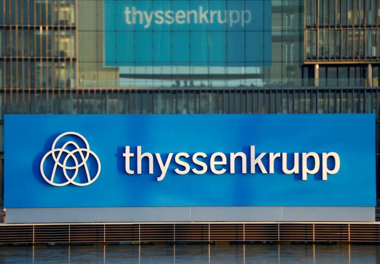 FILE PHOTO: A logo of Thyssenkrupp AG is pictured at the company’s headquarters in Essen