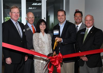 From left, attendees included Lancope CEO Mike Potts, Peak 10 CEO David Jones and Vice President Angela Haneklau, Alpharetta Mayor David Belle Isle, Georgia Association of Technology President Tino Mantella and Greater North Fulton Chamber of Commerce President Brandon Beach