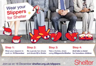 Image for WEAR SLIPPERS TO WORK AND HELP BRITAIN’S 80,000 HOMELESS CHILDREN THIS CHRISTMAS