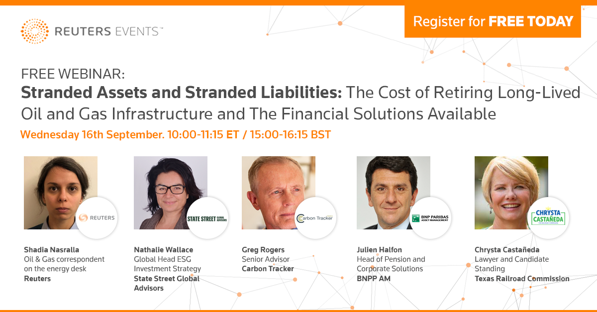 Webinar banner promoting insights on stranded liabilities and assets in finance - Global Banking & Finance Review