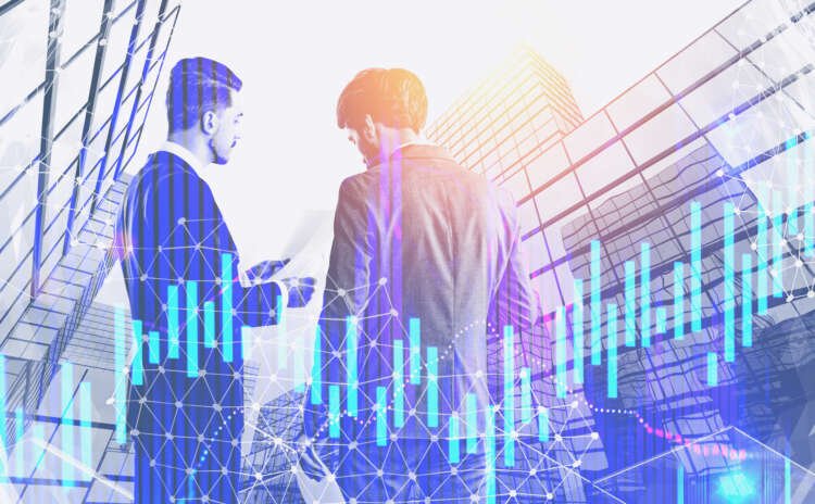 Business partners with documents, graph