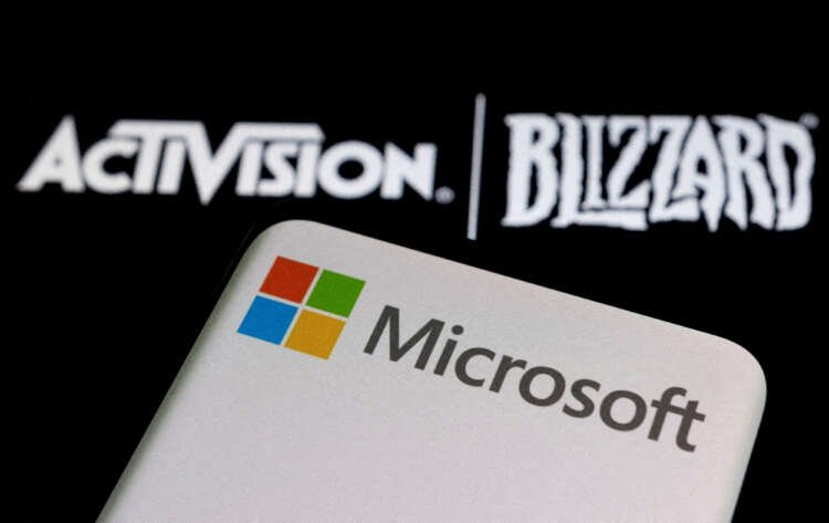 Illustration showing Microsoft and Activision Blizzard logos related to the $69 billion merger discussion - Global Banking & Finance Review