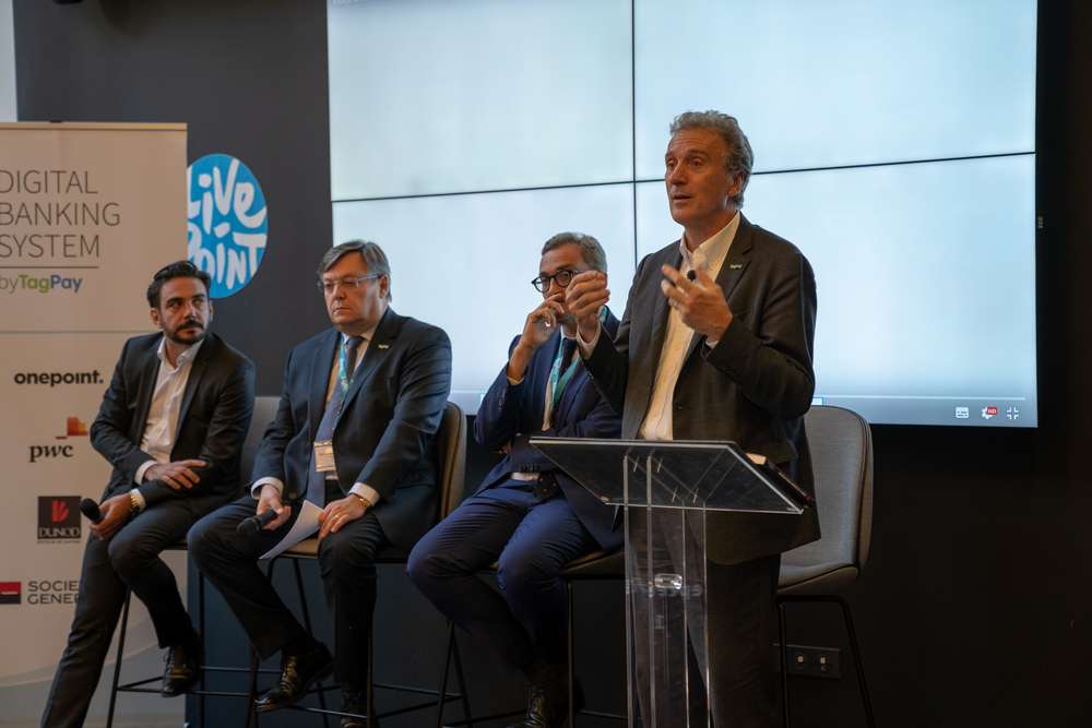 From left to right Henri-Pierre Druaut, Partner Onepoint Hérvé Manceron COO & Co-founder TagPay Alexandre Maymat, Head of Africa, Mediterranean & Overseas at Société Générale Yves Eonnet, CEO & Co-founder TagPay