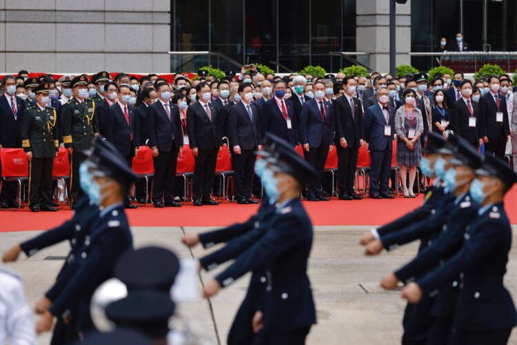 Flag-raising ceremony in Hong Kong marking the 24th anniversary of the former British colony’s return to Chinese rule