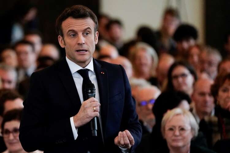 French President and centrist LREM party candidate for re-election Macron attends a campaign meeting, in Pau