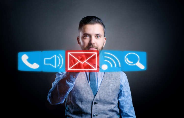 Hipster businessman with virtual screen