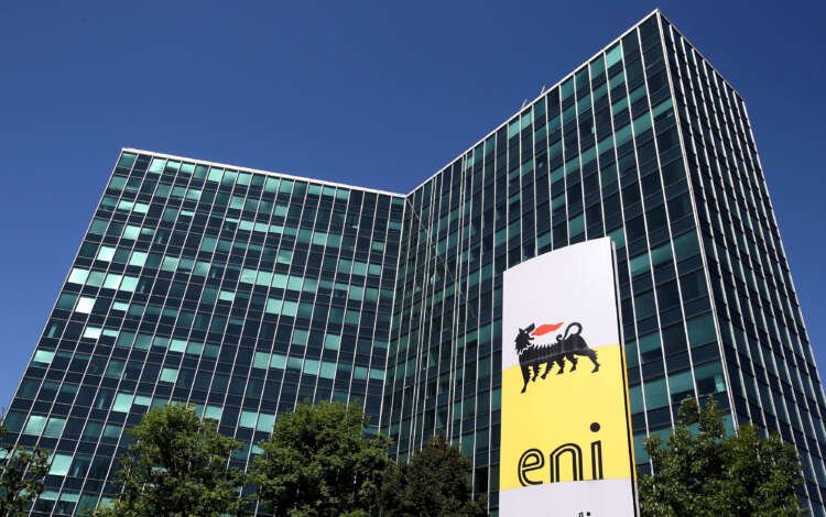 Eni's logo in front of headquarters, symbolizing sustainable transport initiatives - Global Banking & Finance Review