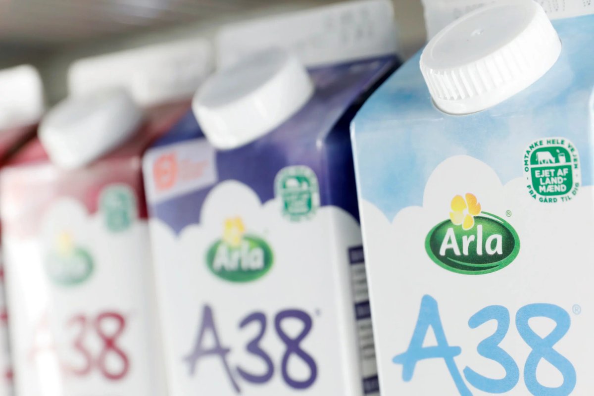 Arla Foods logo with dairy products, highlighting sales forecast decline - Global Banking & Finance Review