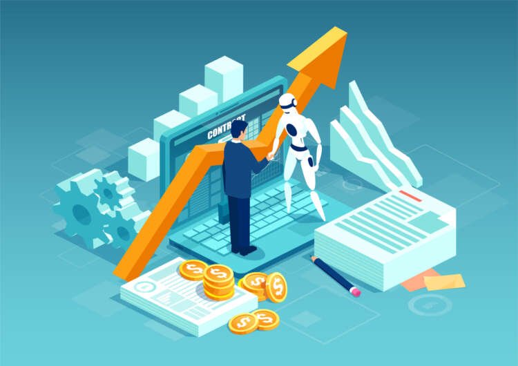 Businessman and robot shaking hands, symbolizing AI's impact on banking - Global Banking & Finance Review