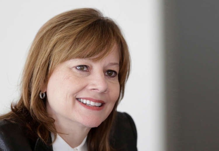 FILE PHOTO: General Motors Co’s new chief executive Mary Barra addresses the media during a roundtable meeting with journalists in Detroit