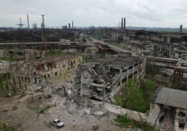 A view shows destroyed facilities of Azovstal Iron and Steel Works in Mariupol