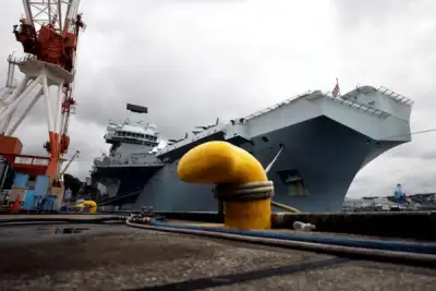 Image for Britain shows off Queen Elizabeth aircraft carrier to anxious Japan