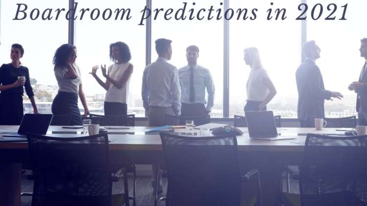 Boardroom setting with executives discussing 2021 predictions - Global Banking & Finance Review