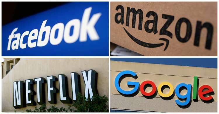 Logos of Facebook, Amazon, Netflix, and Google representing Big Tech's influence on telecom costs - Global Banking & Finance Review
