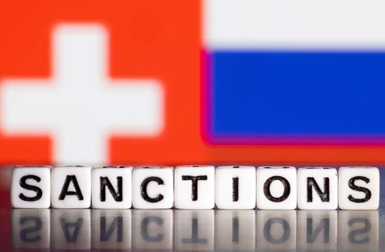 Illustration of 'Sanctions' with Swiss and Russian flag colors reflecting new EU sanctions - Global Banking & Finance Review