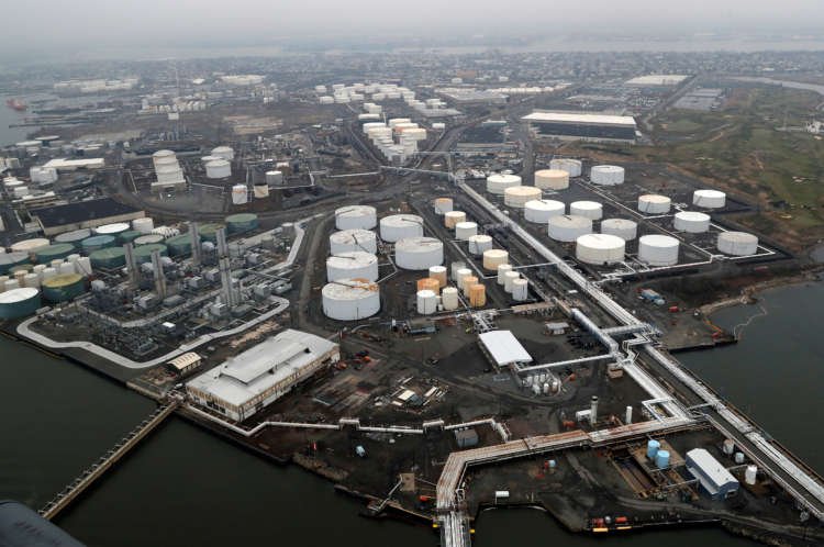 General view of oil tanks and the Bayway Refinery of Phillips 66 in Linden