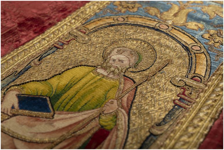 An embroidered detail of a church vestment