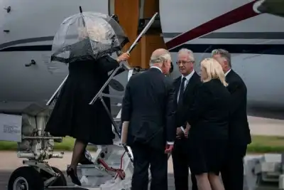 Image for King Charles arrives at airbase near London