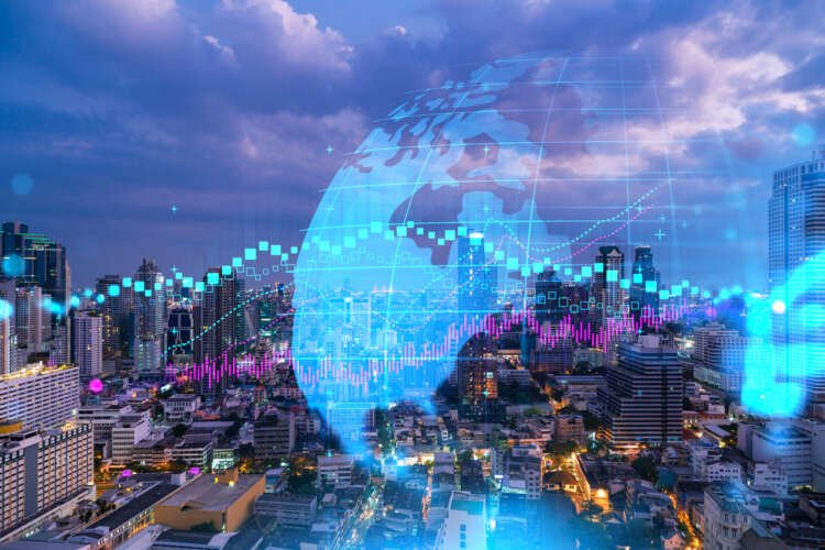Double exposure of Bangkok cityscape and financial data reflecting emerging markets investment - Global Banking & Finance Review