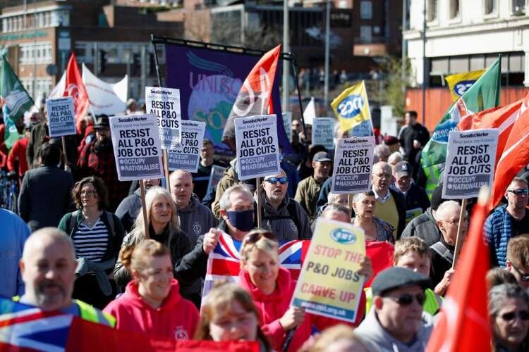 Image for Protesters gather at UK ports after P&O sacks 800 ferry workers