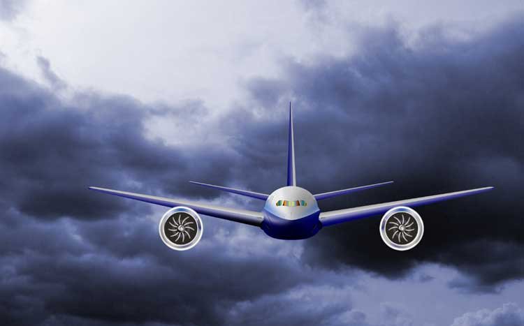 A commercial jet plane in flight, representing business travel challenges - Global Banking & Finance Review