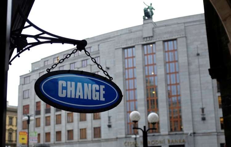 Sign of currency exchange office in front of Czech National Bank, related to central bank governor appointment - Global Banking & Finance Review