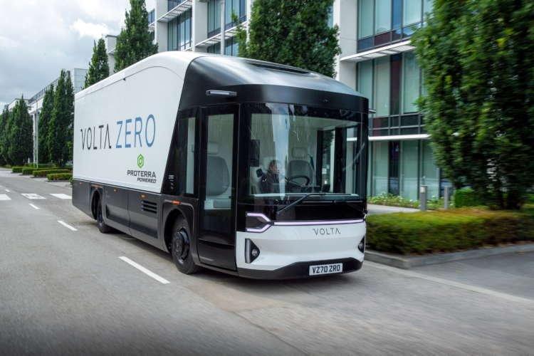 All-electric Vola Zero truck from Volta Trucks is seen in Farnborough