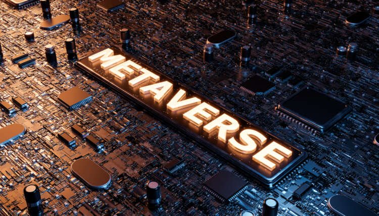 METAVERSE sign on an electronic chip on a motherboard
