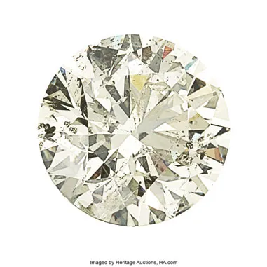 A round brilliant-cut diamond measuring 19.23 x 12.06mm and weighing 28.18 carats. Photo: Heritage Auctions A round brilliant-cut diamond measuring 19.23 x 12.06mm and weighing 28.18 carats. Photo: Heritage Auctions