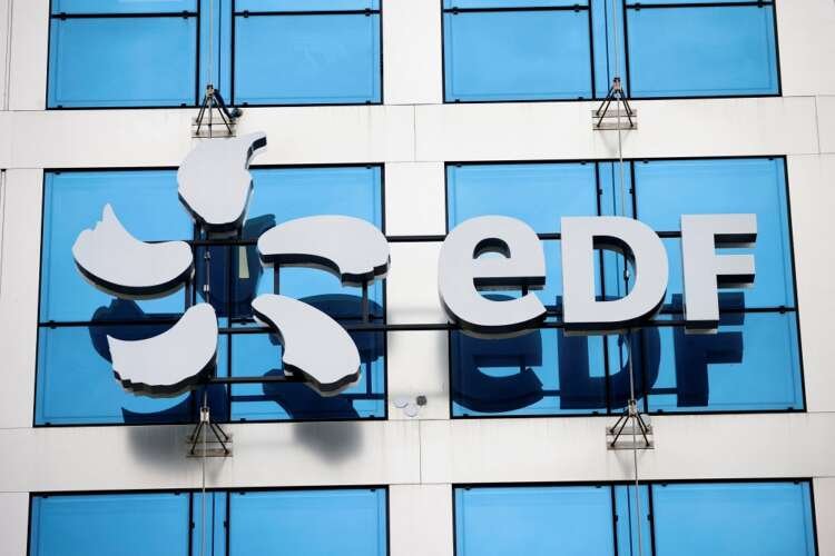 The EDF logo prominently displayed at the company's Paris headquarters, symbolizing the nationalization debate - Global Banking & Finance Review
