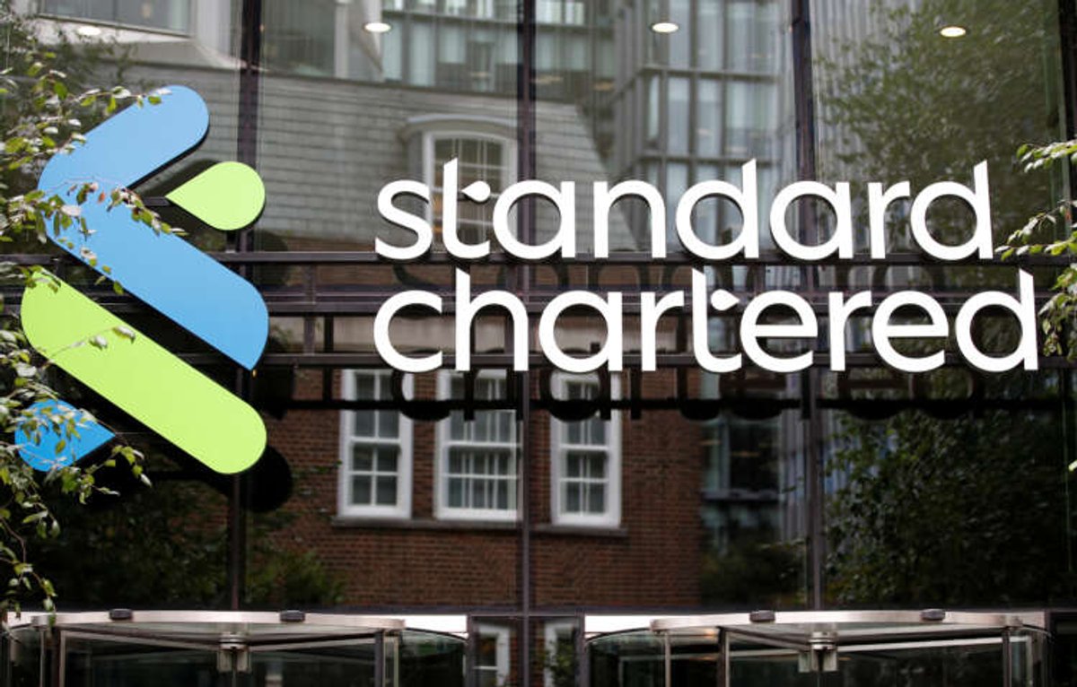 Standard Chartered bank logo at headquarters in London, reflecting growth in Asia and Middle East - Global Banking & Finance Review