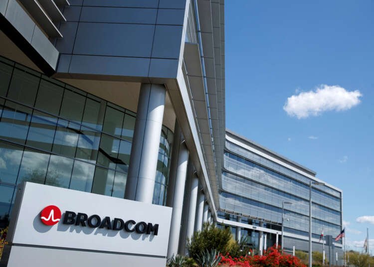 Broadcom logo displayed outside their Irvine, California office - Global Banking & Finance Review
