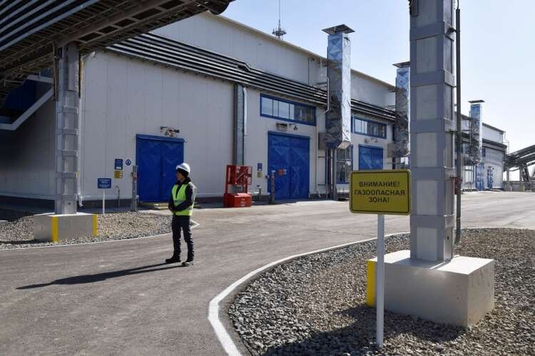 An exterior view shows a new pumping station of the Caspian Pipeline Consortium
