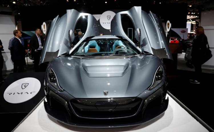 FILE PHOTO: A 2019 Rimac C2 Hyper car is seen on display at the New York Auto Show in New York