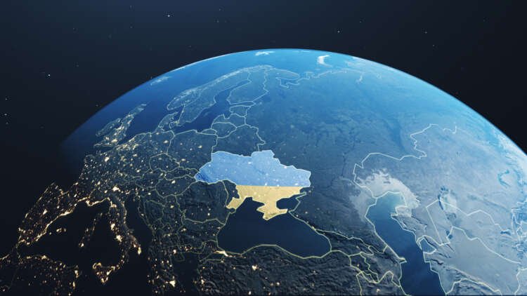 World map with Ukraine highlighted, symbolizing geopolitical conflict in finance - Global Banking & Finance Review