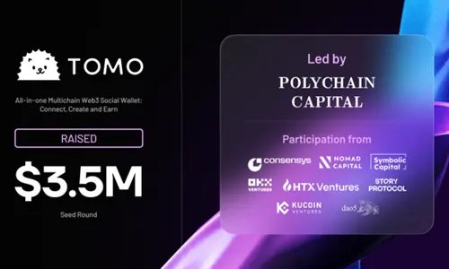 Tomo logo with blockchain elements showcasing funding announcement - Global Banking & Finance Review