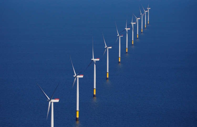FILE PHOTO: General view of the Walney Extension offshore wind farm operated by Orsted off the coast of Blackpool