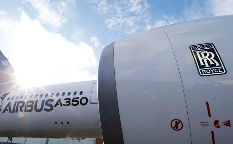 File photo of an Airbus A350 with a Rolls-Royce logo at the Airbus headquarters in Toulouse