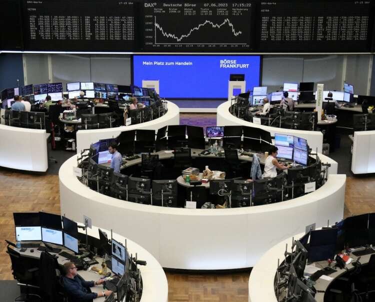 Image for European shares steady as rate jitters weigh, firm pound drags FTSE 100 down