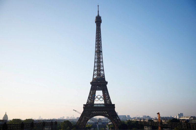 Image for Olympic rings displayed on Eiffel Tower 50 days before Paris 2024 Games