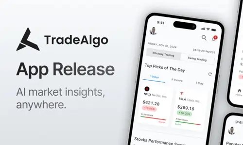 Mobile app interface showcasing TradeAlgo's real-time market insights - Global Banking & Finance Review