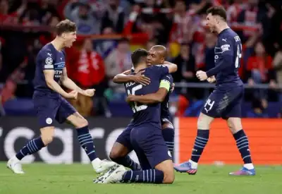 Image for Soccer-Man City ride out Atletico storm to secure semi-final spot