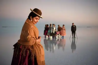 Image for Bolivian boy turns photographer on iconic salt flats – with help from a dinosaur