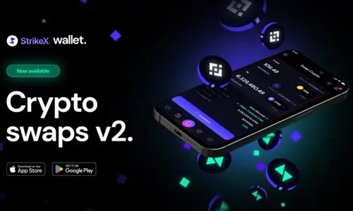 StrikeX's Swaps V2 wallet update showcasing crypto-currency swapping interface - Global Banking & Finance Review