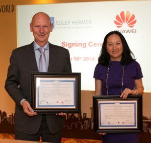 Cathy Meng, CFO of Huawei, with Wilfried Verstraete, Chairman of the Management Board of Euler Hermes