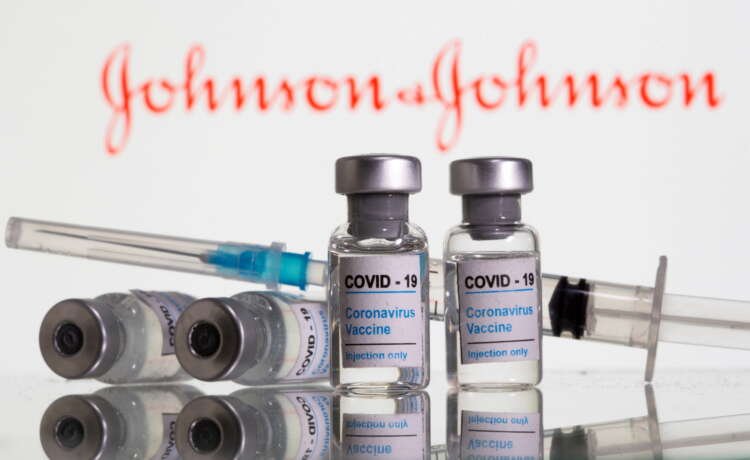 Illustration of COVID-19 vaccine vials and syringe with J&J logo - Global Banking & Finance Review