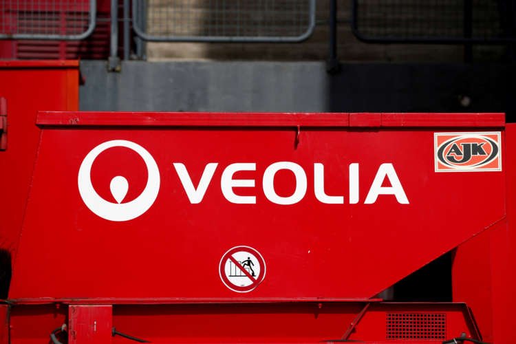 FILE PHOTO: The logo of Veolia Environnement is seen on a waste compactor in Velizy-Villacoublay