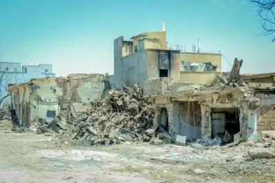 Image for The burnt out remains of a building in Waheen Market in Hargeisa, Somaliland on April 9, 2022. Thomson Reuters Foundation/Muna Tosane